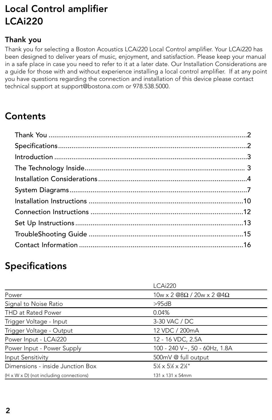 Boston Acoustics LCAi220 User Manual | Page 3 / 19