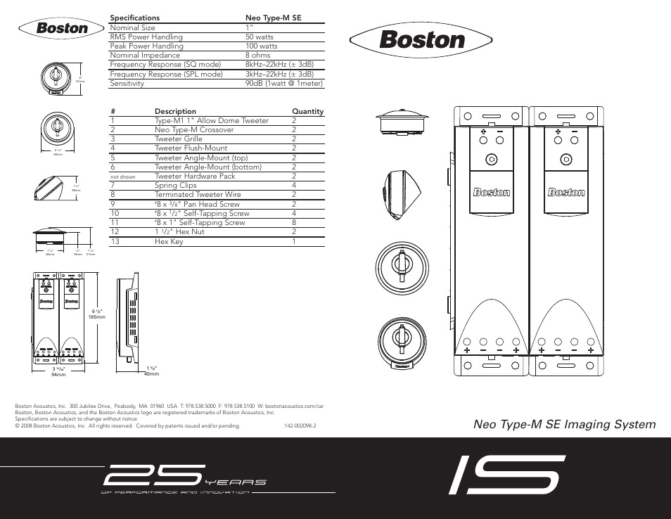 Boston Acoustics Neo Type-M SE User Manual | 2 pages