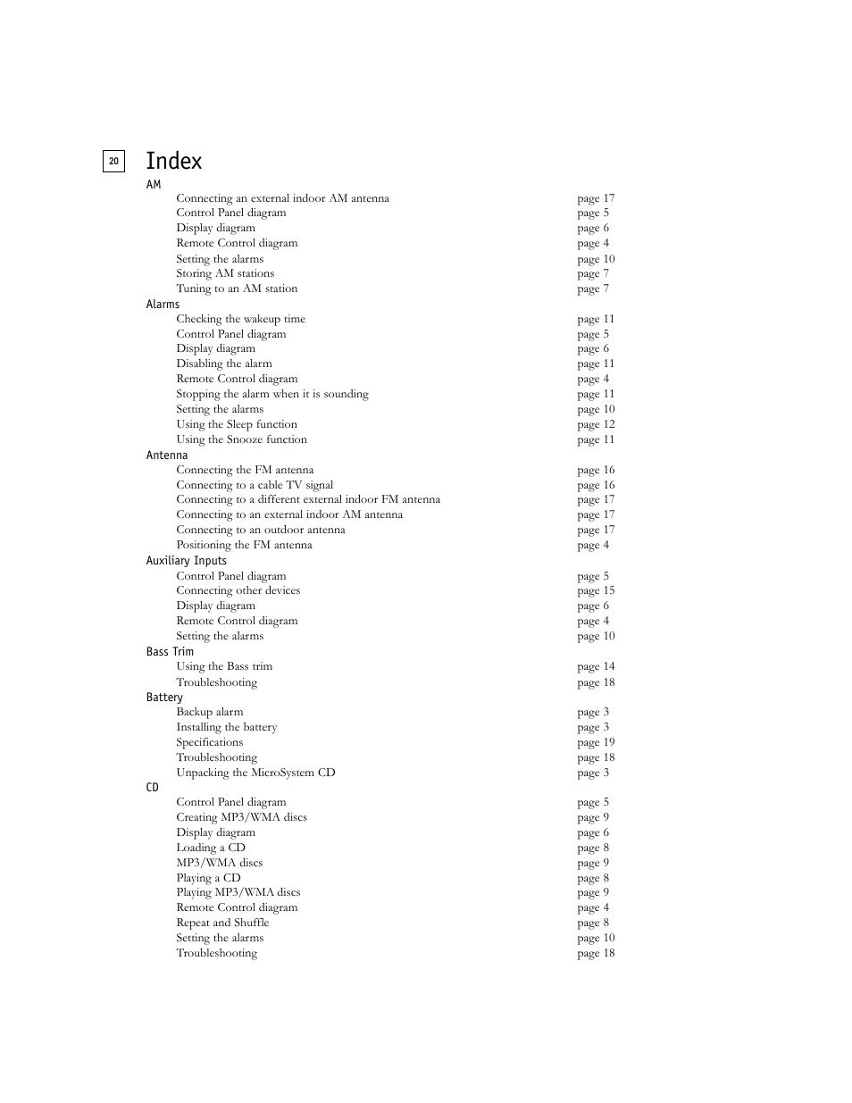 Index | Boston Acoustics Shelf Stereo System User Manual | Page 20 / 24