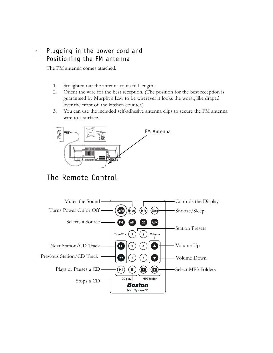 The remote control | Boston Acoustics Shelf Stereo System User Manual | Page 4 / 24