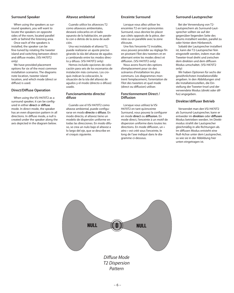 Installation tips, Diffuse mode t2 dispersion pattern | Boston Acoustics VSi H470T2 User Manual | Page 6 / 20