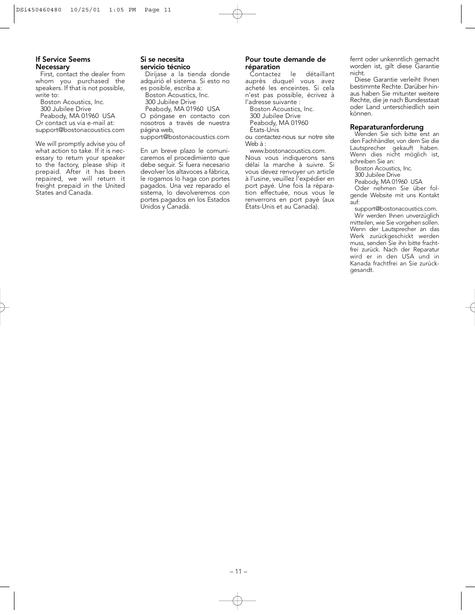 Boston Acoustics DSi450 User Manual | Page 11 / 12