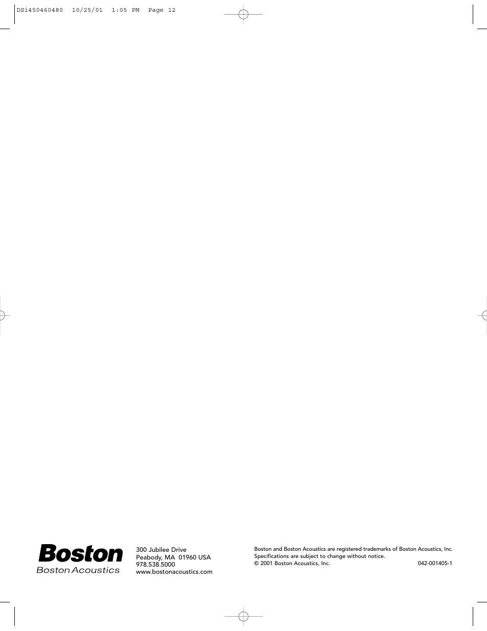 Boston Acoustics DSi450 User Manual | Page 12 / 12
