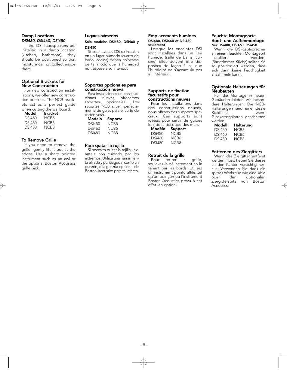 Boston Acoustics DSi450 User Manual | Page 5 / 12