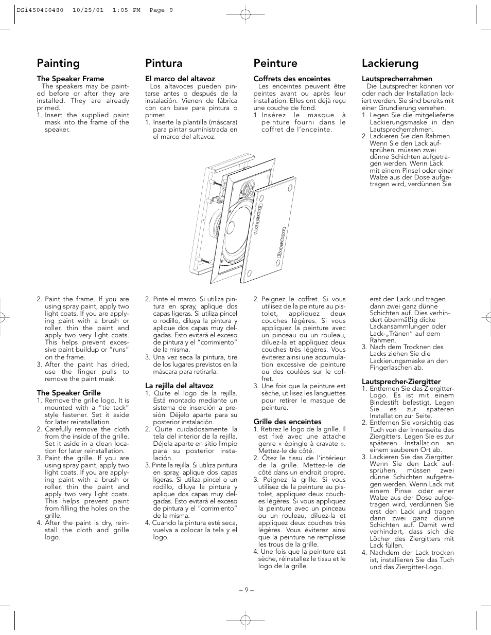 Painting, Peinture, Lackierung | Pintura | Boston Acoustics DSi450 User Manual | Page 9 / 12