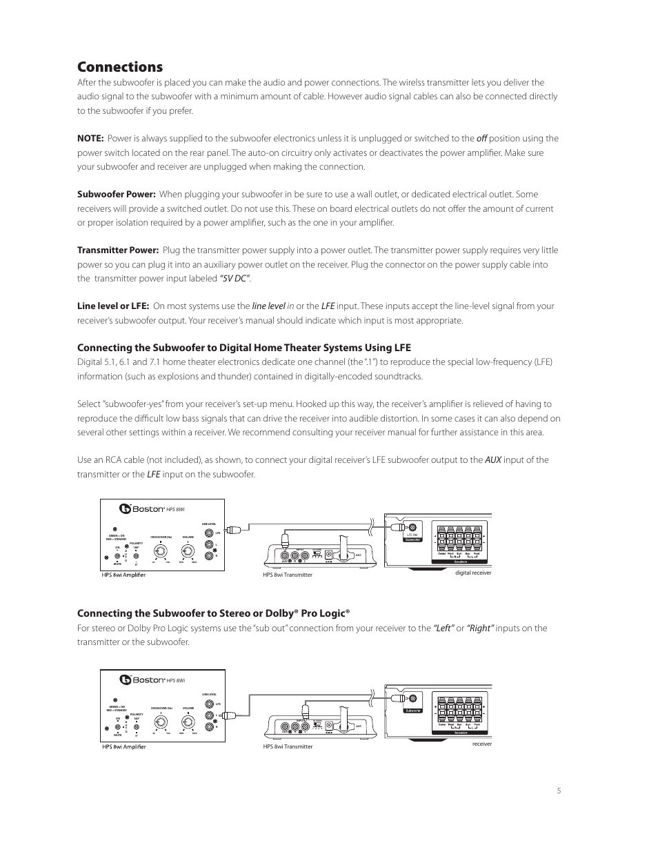 Connections | Boston Acoustics Horizon Series HPS 8Wi User Manual | Page 5 / 8
