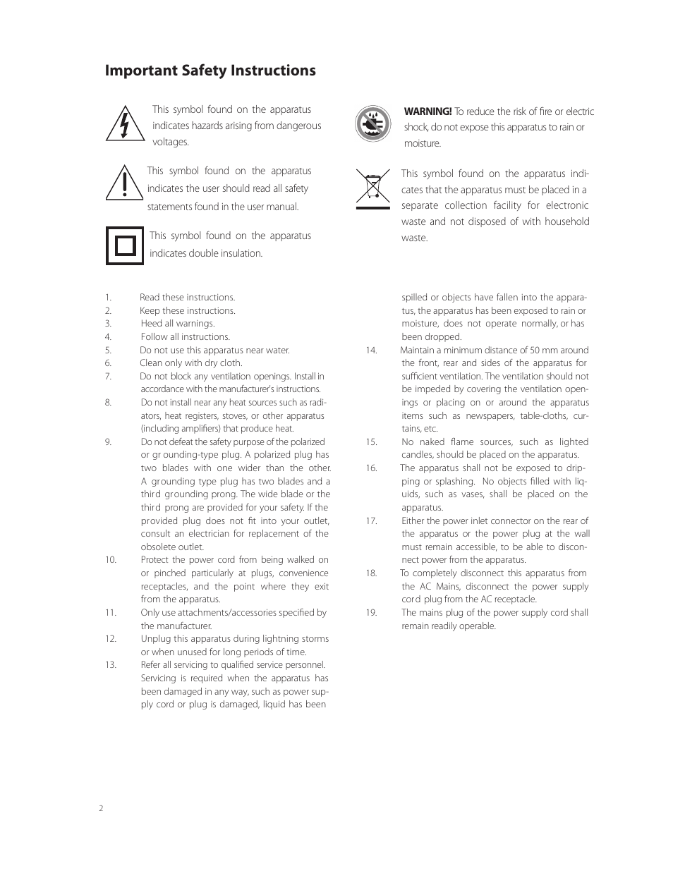 Important safety instructions | Boston Acoustics MCS 160 User Manual | Page 2 / 20