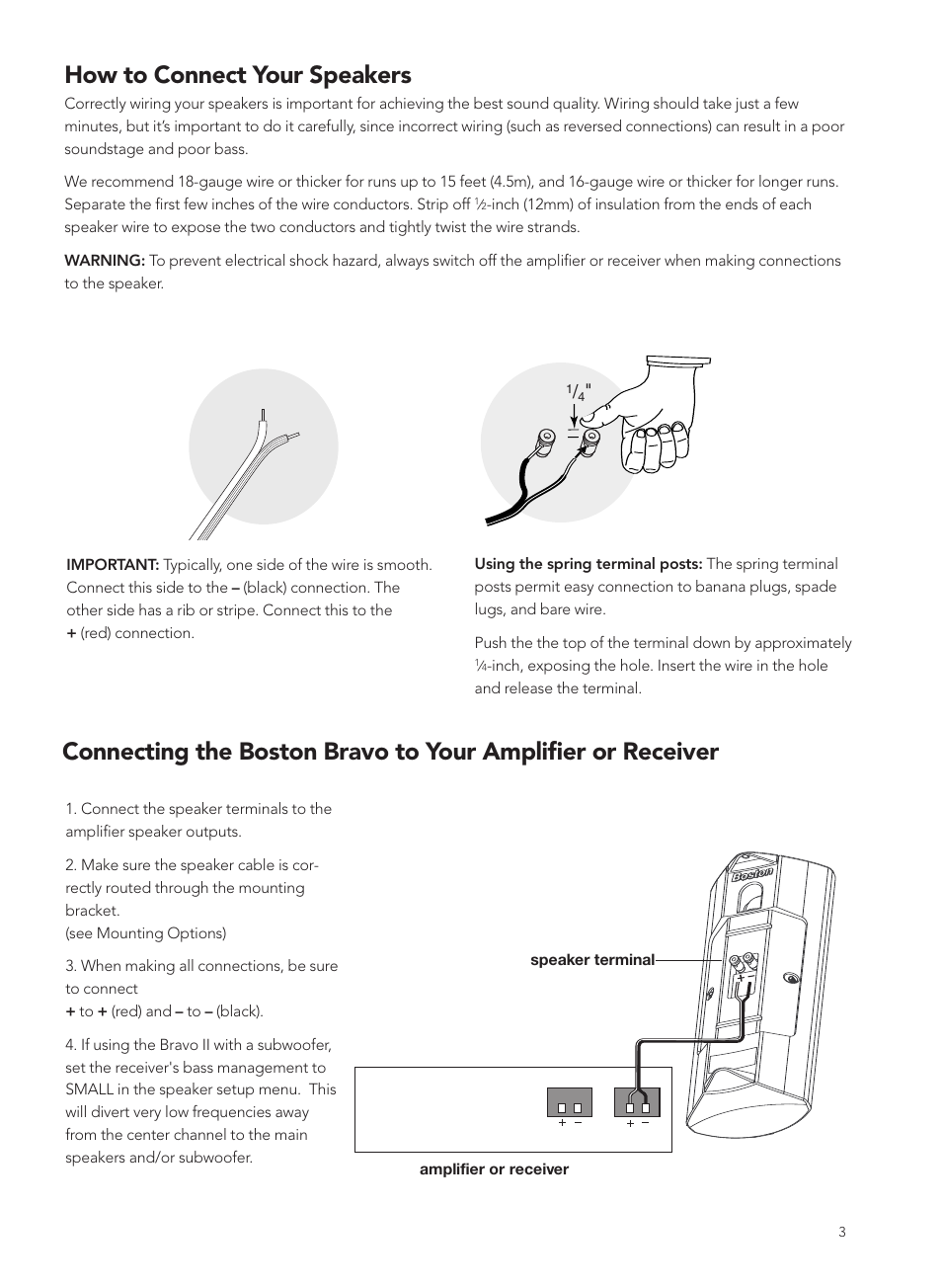 How to connect your speakers | Boston Acoustics BRAVO 2 User Manual | Page 3 / 8