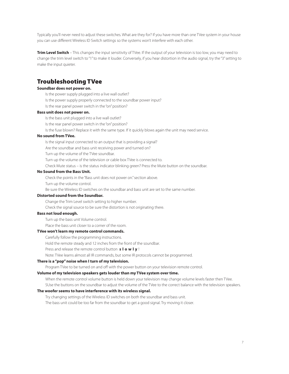Troubleshooting tvee | Boston Acoustics TVee TM User Manual | Page 8 / 10