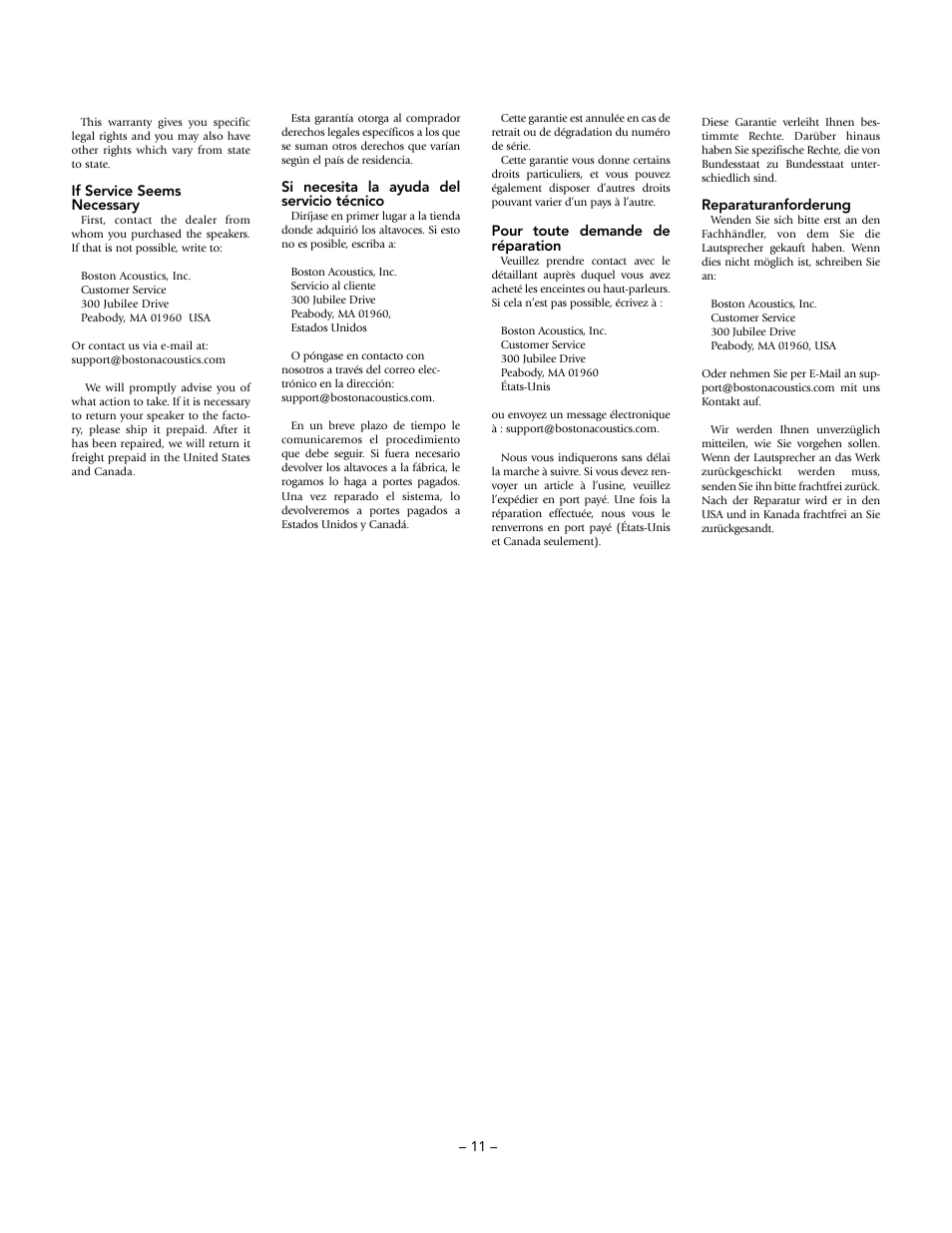 Boston Acoustics Vri In-Wall Subwoofer VRiSub82 User Manual | Page 11 / 12