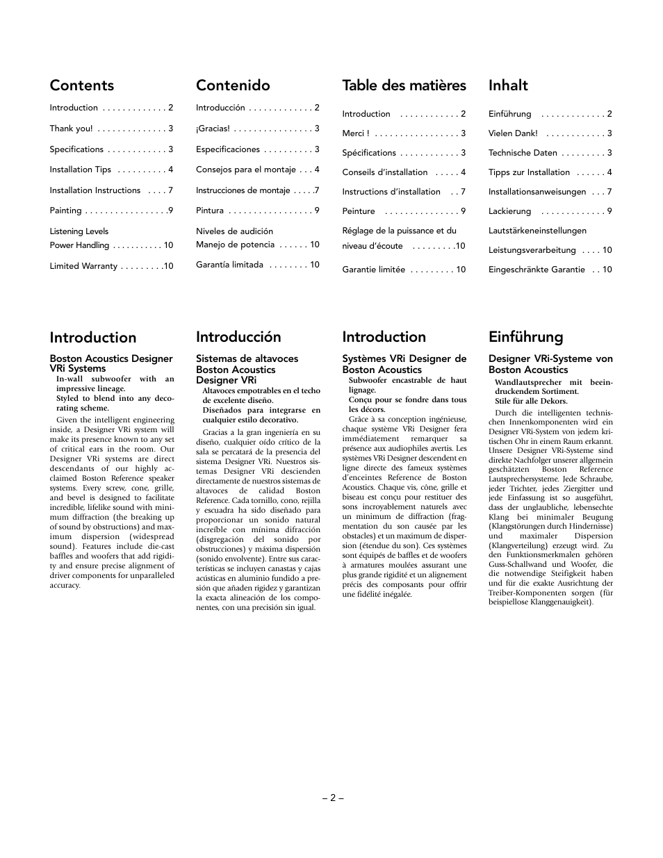 Boston Acoustics Vri In-Wall Subwoofer VRiSub82 User Manual | Page 2 / 12