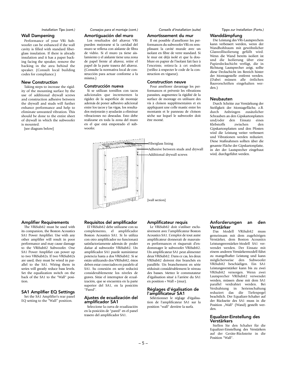 Boston Acoustics Vri In-Wall Subwoofer VRiSub82 User Manual | Page 5 / 12