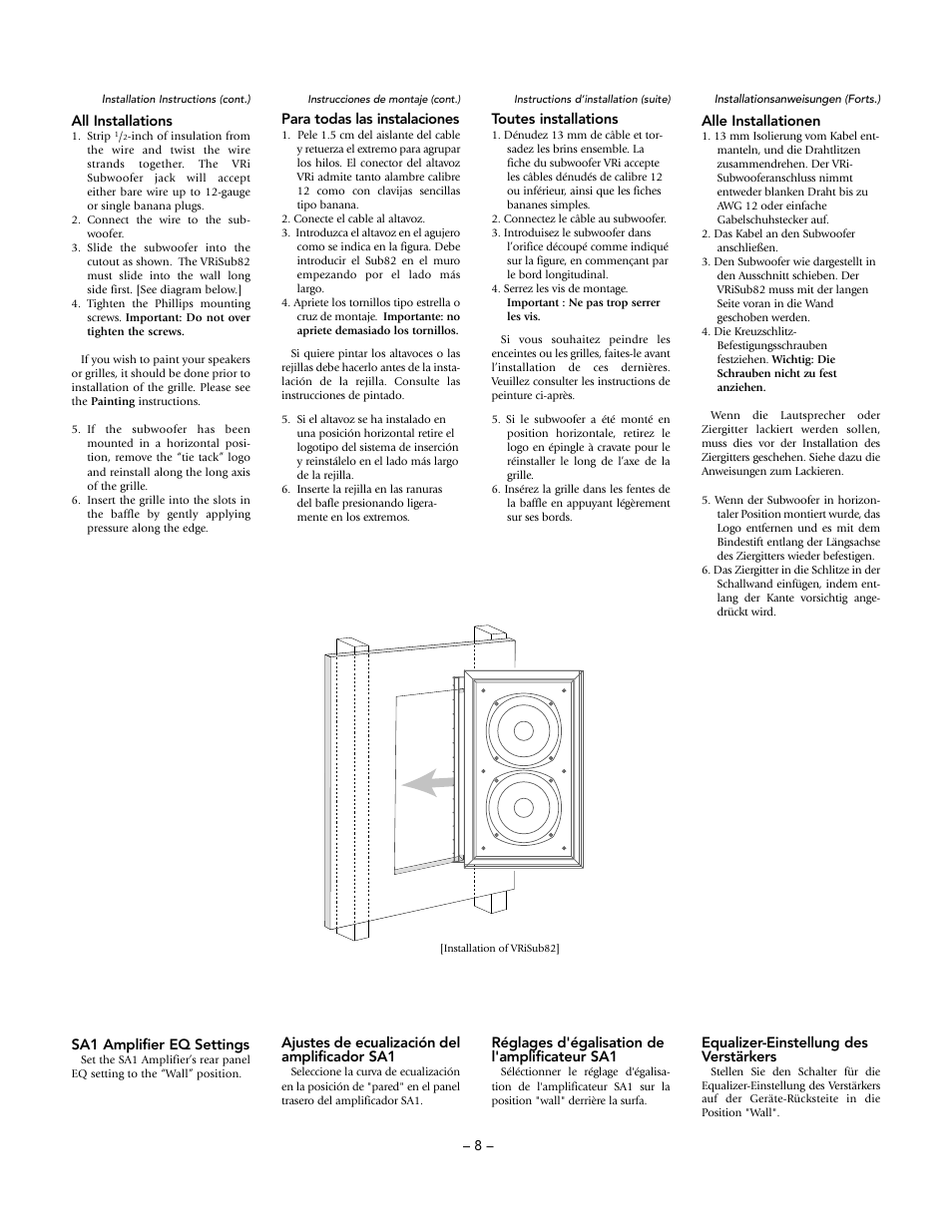 Boston Acoustics Vri In-Wall Subwoofer VRiSub82 User Manual | Page 8 / 12