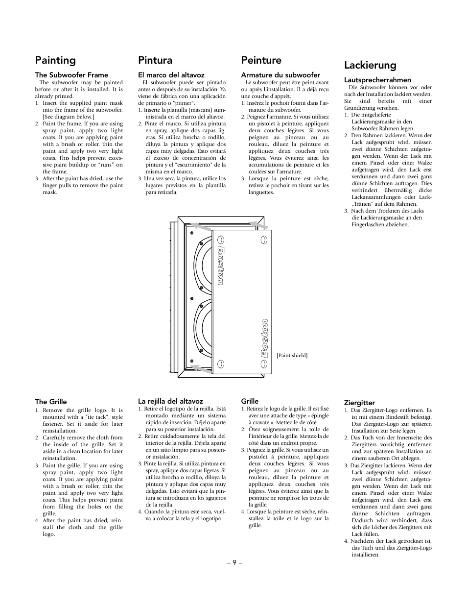 Painting, Pintura, Lackierung | Peinture | Boston Acoustics Vri In-Wall Subwoofer VRiSub82 User Manual | Page 9 / 12