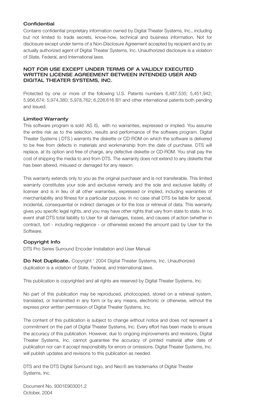 DTS surround encoder User Manual | Page 2 / 28