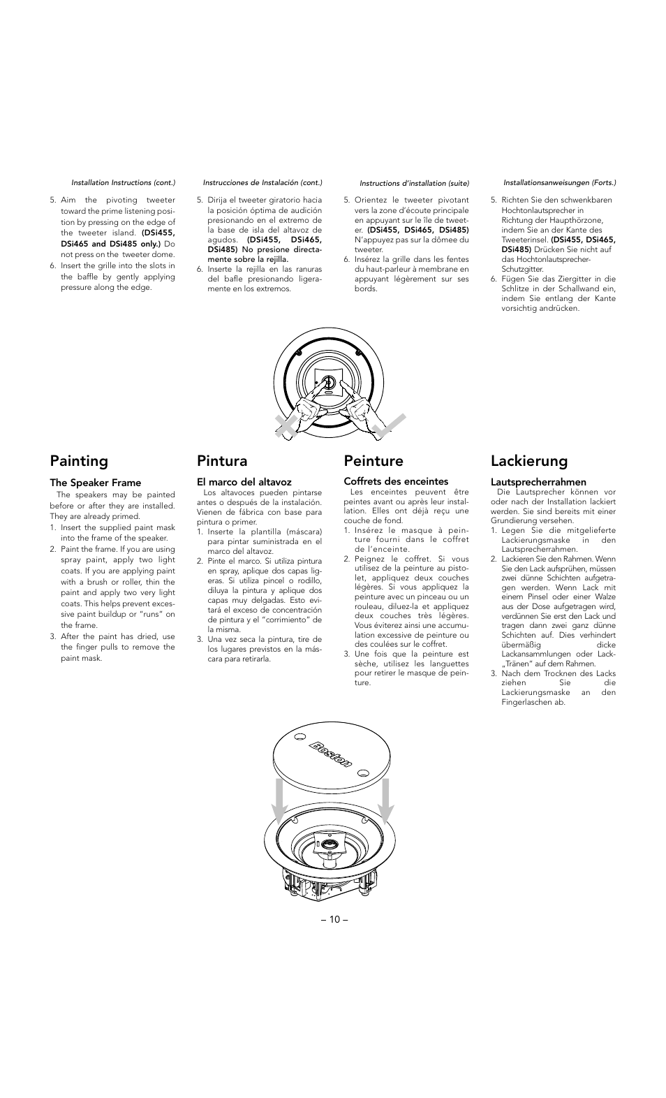 Painting, Pintura, Peinture | Lackierung | Boston Acoustics DSi255 User Manual | Page 10 / 12