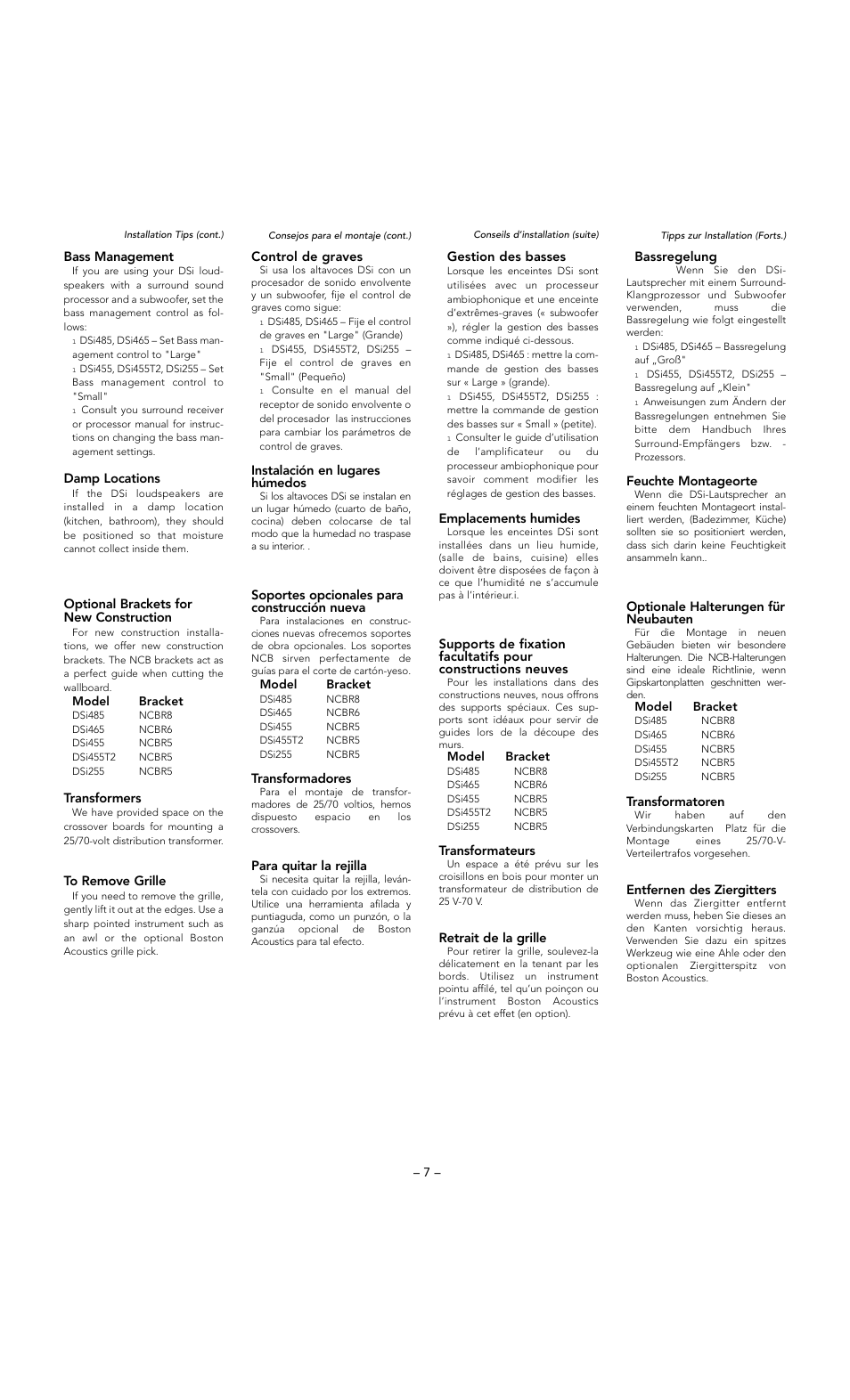 Boston Acoustics DSi255 User Manual | Page 7 / 12