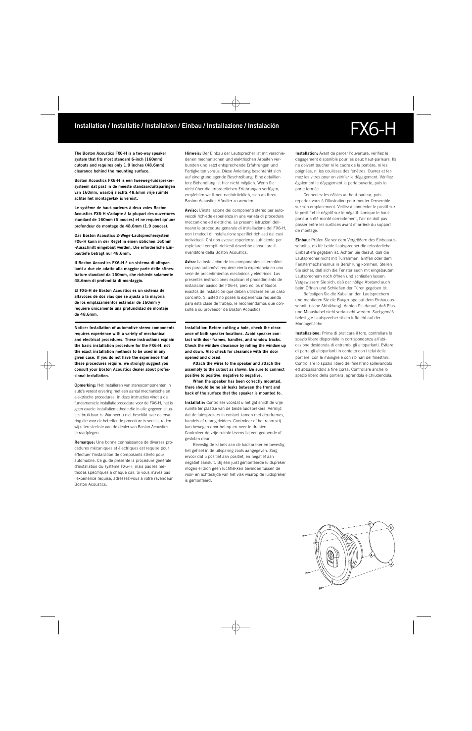 Boston Acoustics FX6-H User Manual | 2 pages
