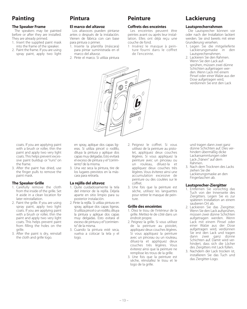 Painting, Peinture, Lackierung | Pintura | Boston Acoustics HSi 475T2 User Manual | Page 13 / 16