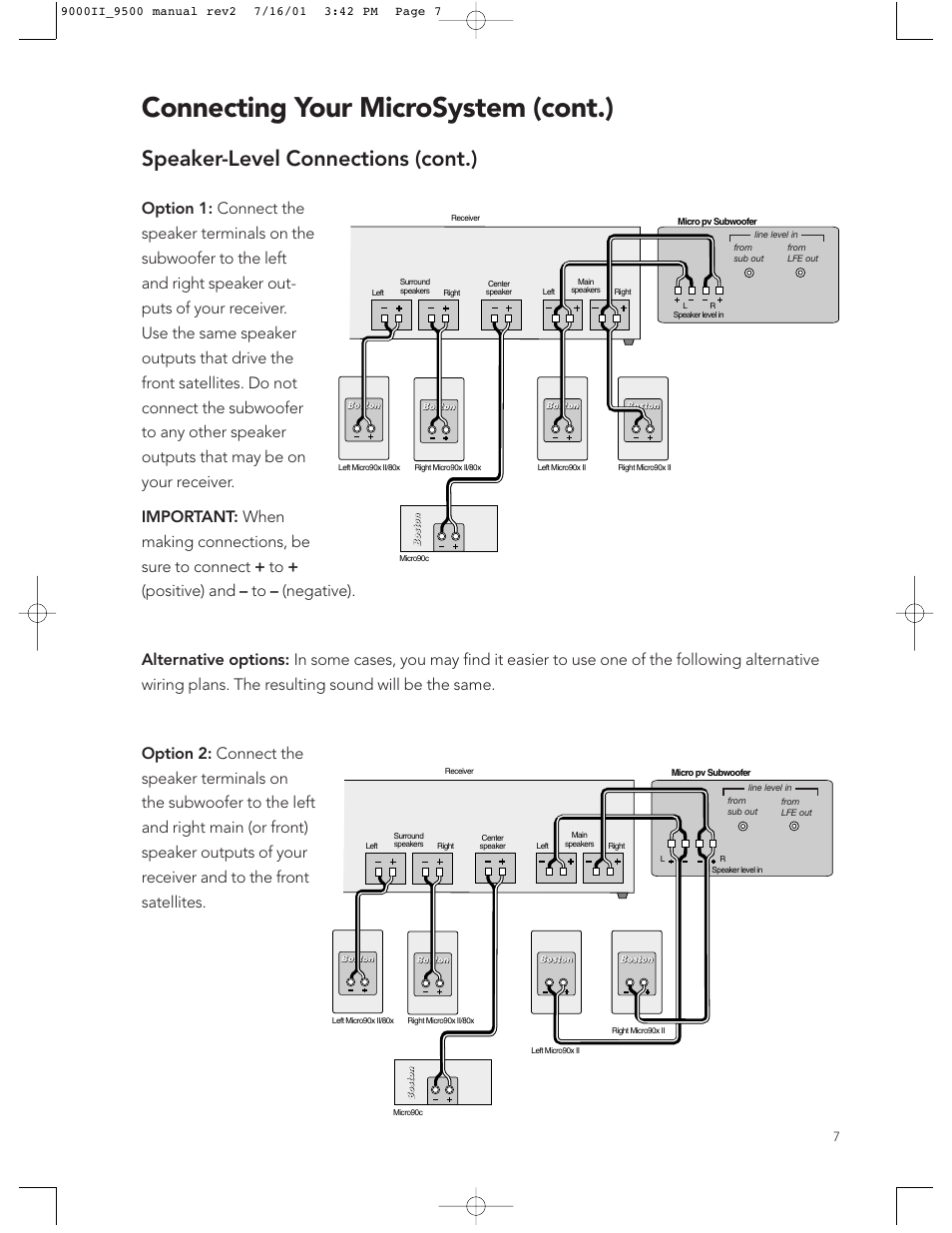 Connecting your microsystem (cont.), Speaker-level connections (cont.) | Boston Acoustics 9500 User Manual | Page 7 / 16