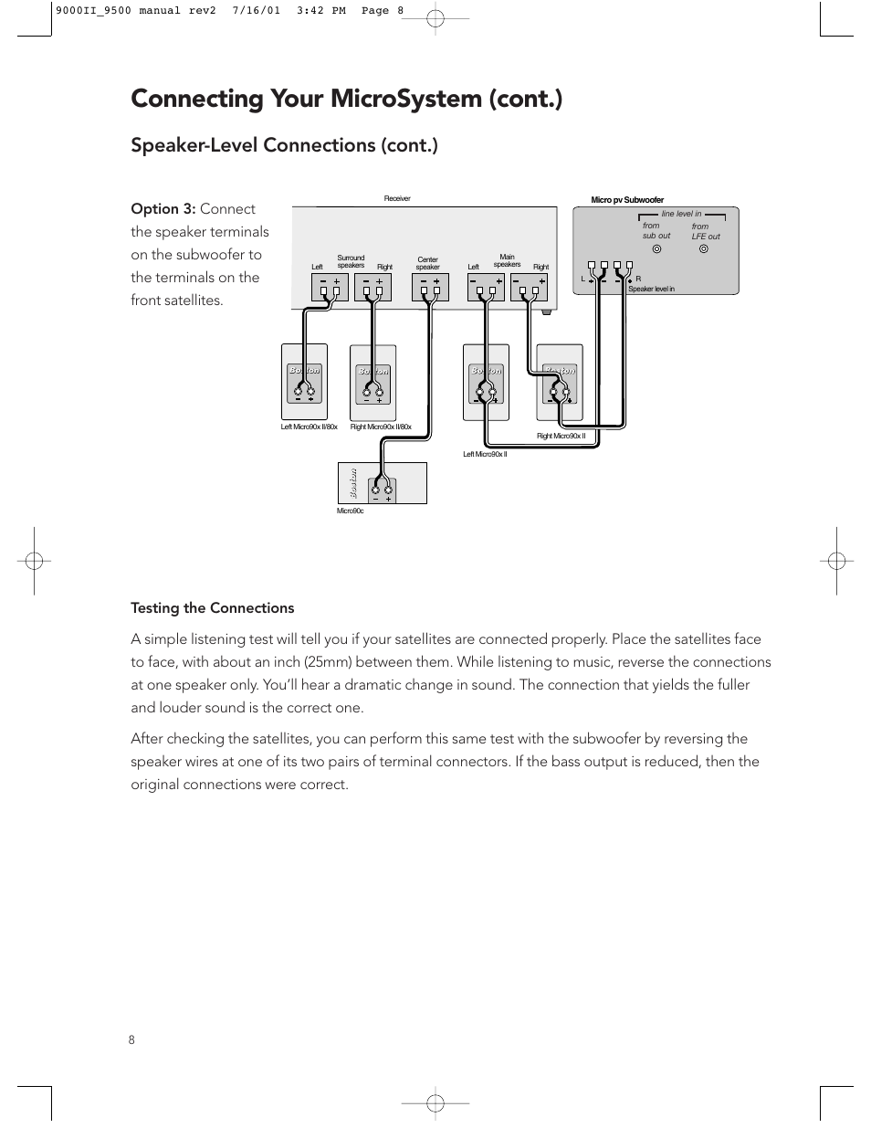 Connecting your microsystem (cont.), Speaker-level connections (cont.) | Boston Acoustics 9500 User Manual | Page 8 / 16