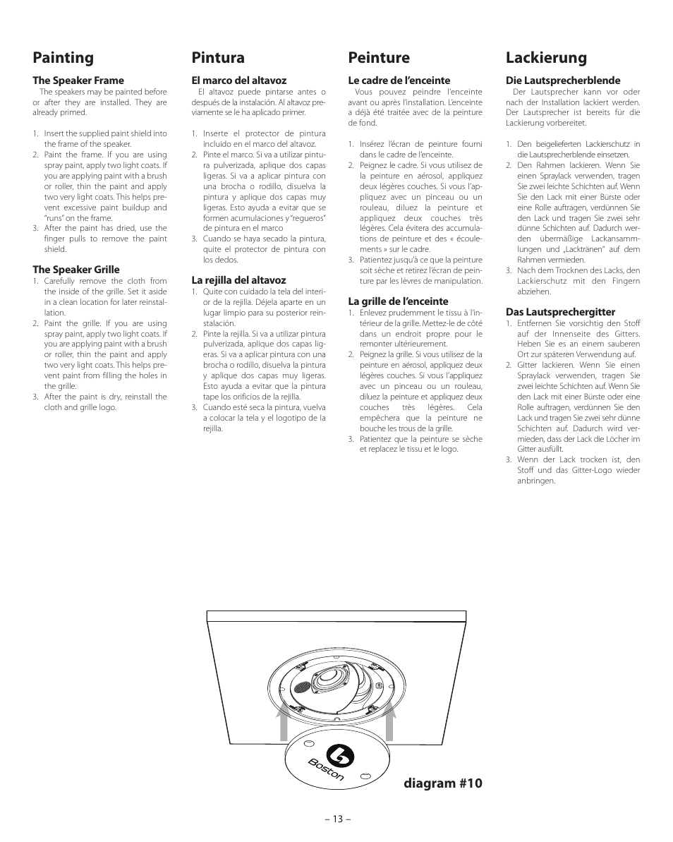 Painting, Pintura, Peinture | Lackierung, Diagram #10 | Boston Acoustics VSi 5830 User Manual | Page 13 / 16