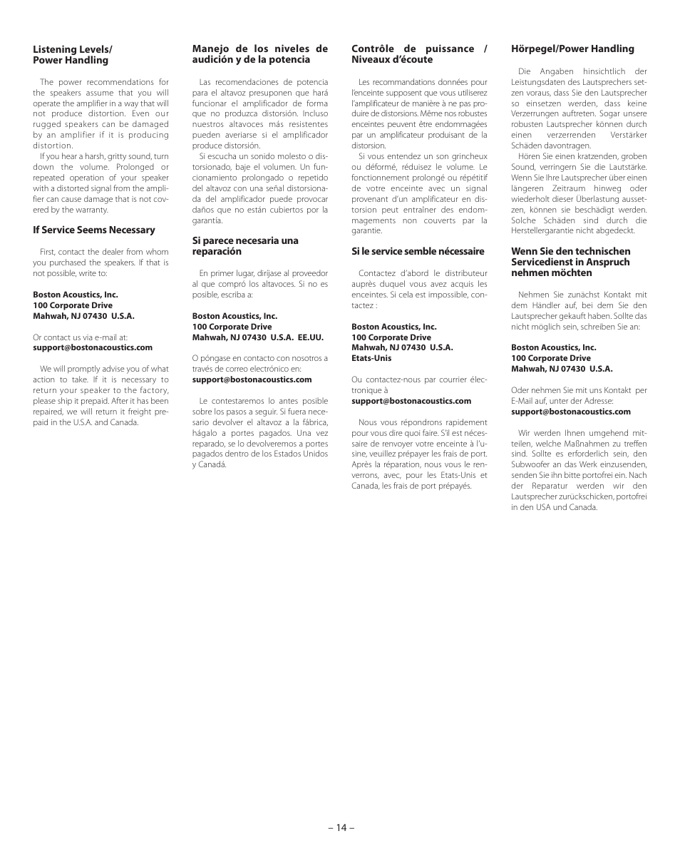 Boston Acoustics VSi 5830 User Manual | Page 14 / 16