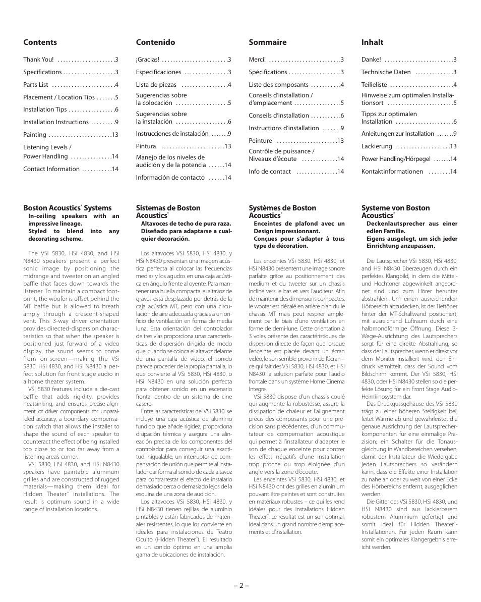 Boston Acoustics VSi 5830 User Manual | Page 2 / 16