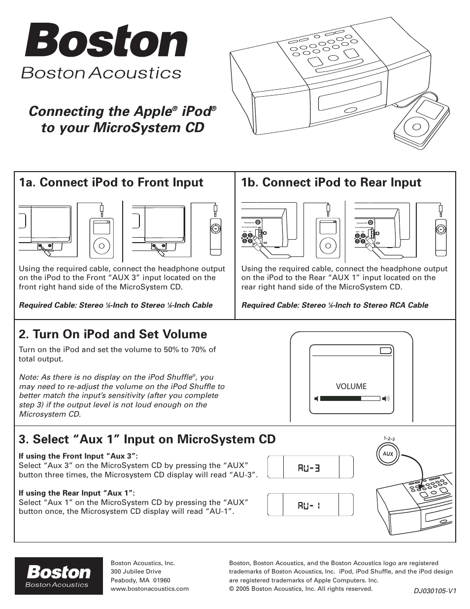 Boston Acoustics DJ030105-V1 User Manual | 1 page