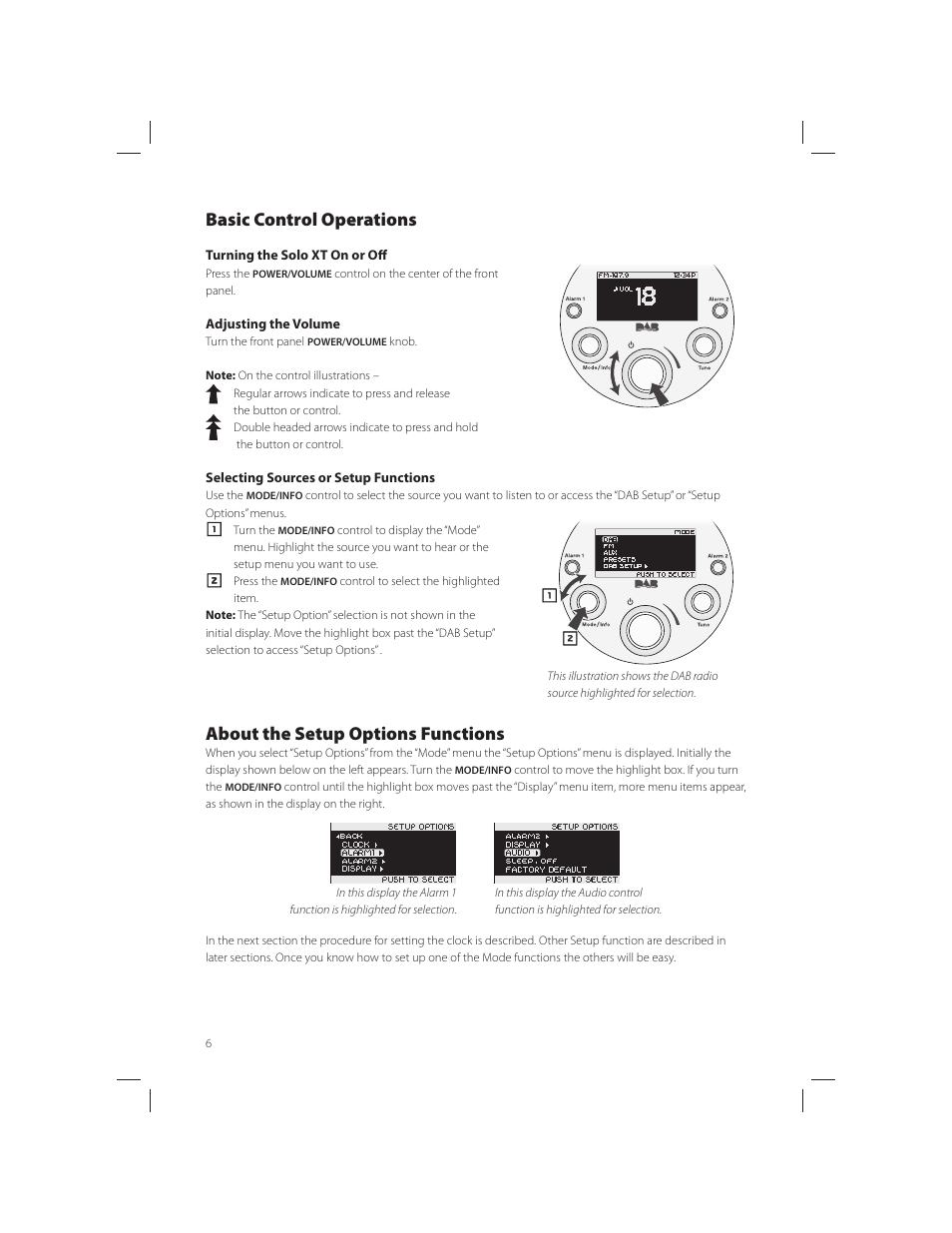 Basic control operations, About the setup options functions | Boston Acoustics Horizon Solo XT User Manual | Page 6 / 15