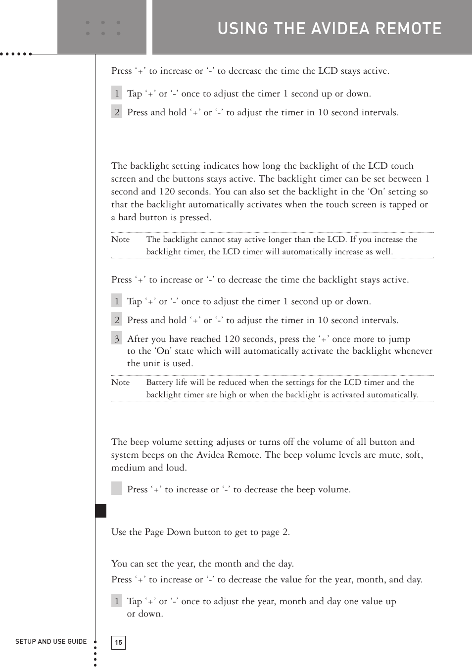 Using the avidea remote, Second setup page | Boston Acoustics TSU501 User Manual | Page 17 / 59