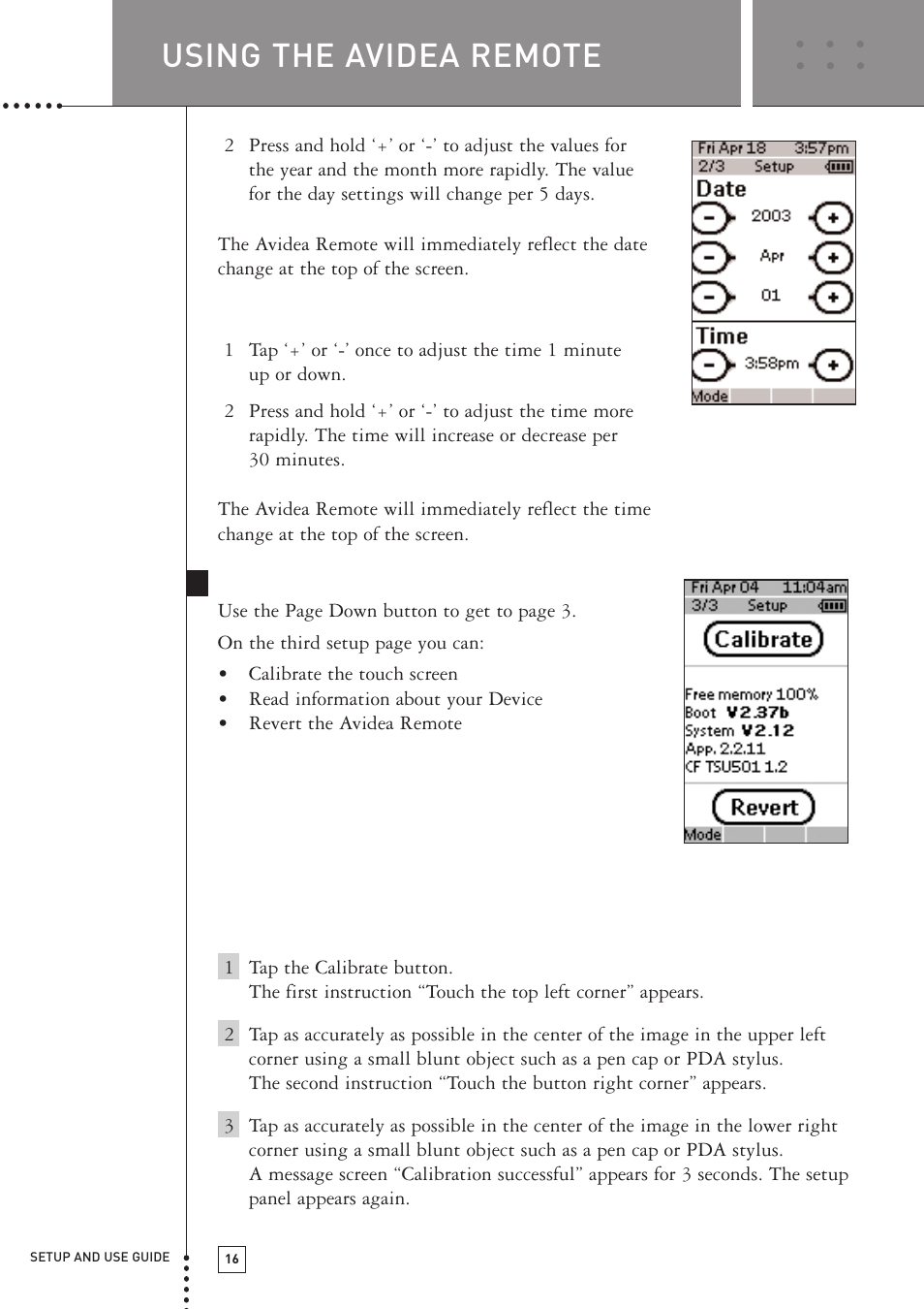 Using the avidea remote, Third setup page | Boston Acoustics TSU501 User Manual | Page 18 / 59