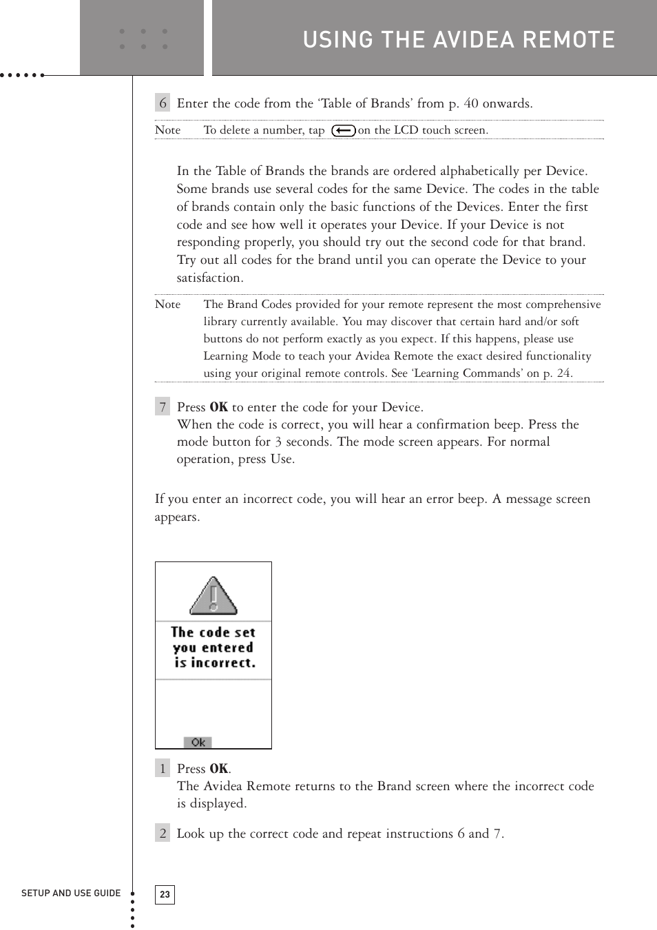 Using the avidea remote | Boston Acoustics TSU501 User Manual | Page 25 / 59