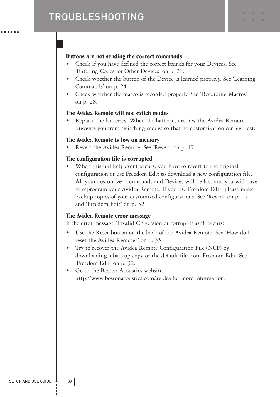 Troubleshooting, Programming problems | Boston Acoustics TSU501 User Manual | Page 40 / 59
