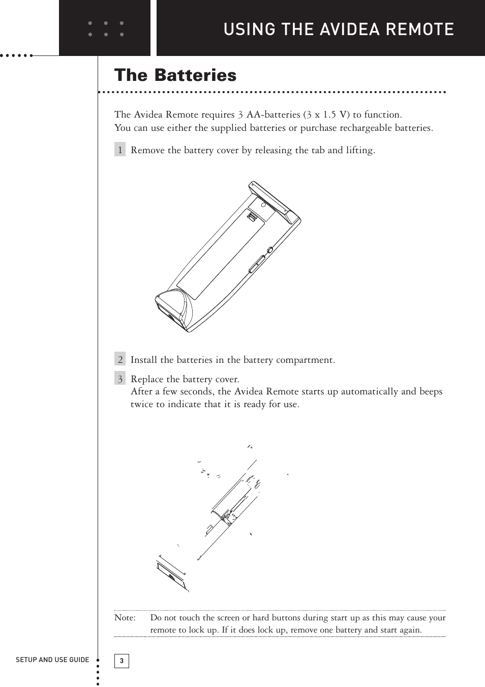 Using the avidea remote the batteries | Boston Acoustics TSU501 User Manual | Page 5 / 59