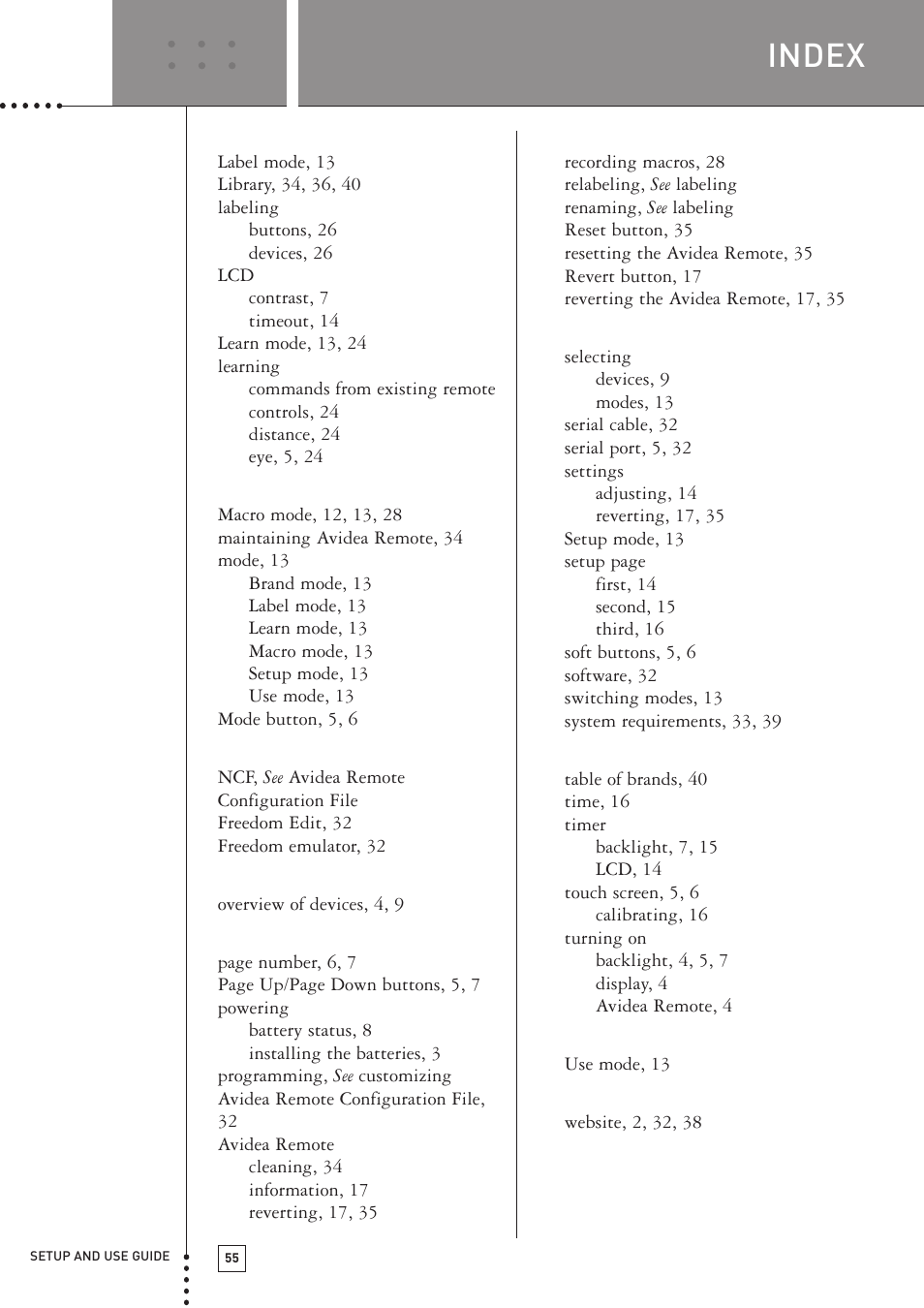 Index | Boston Acoustics TSU501 User Manual | Page 57 / 59