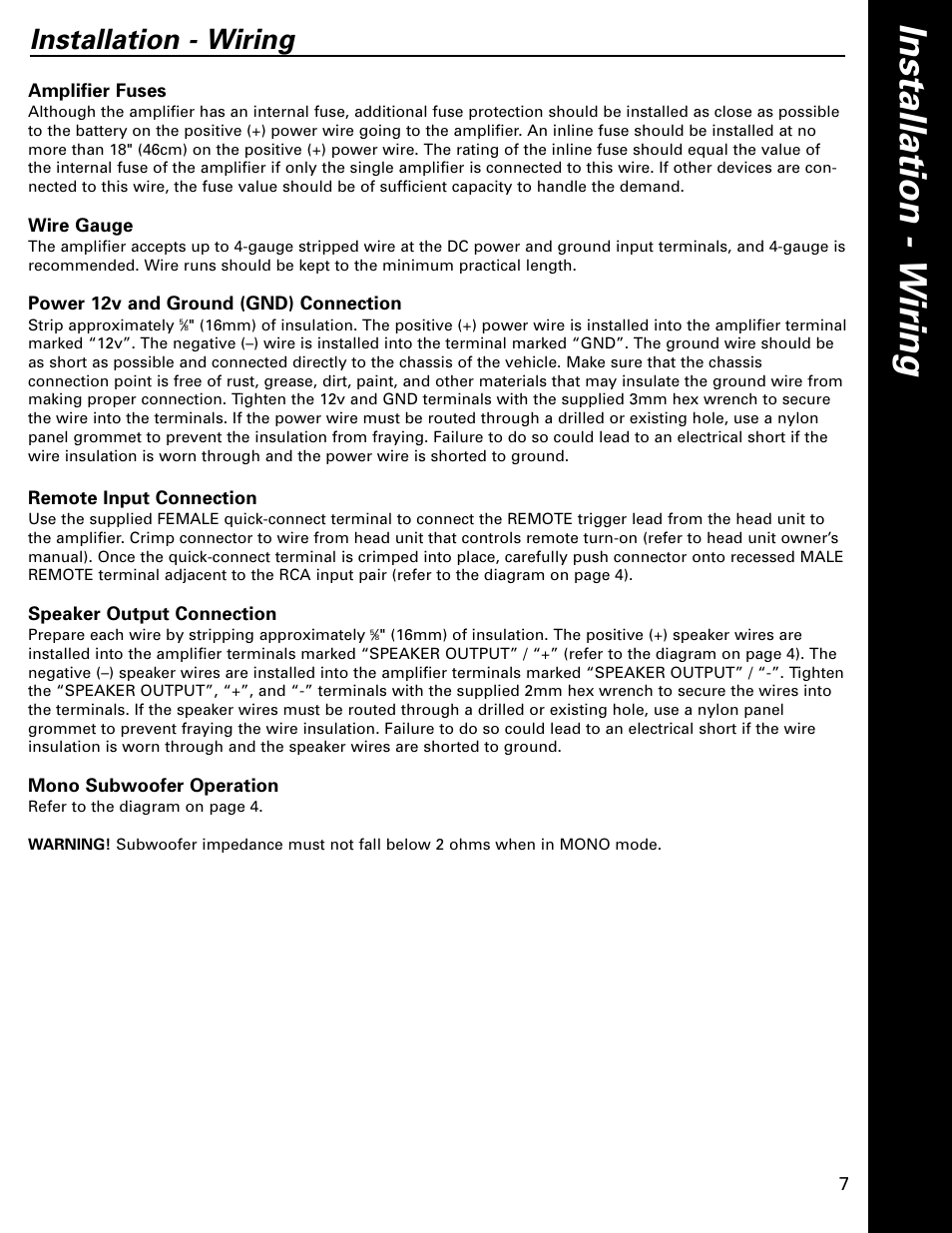 Installation - wiring | Boston Acoustics Boston GT GT-5750 User Manual | Page 7 / 12