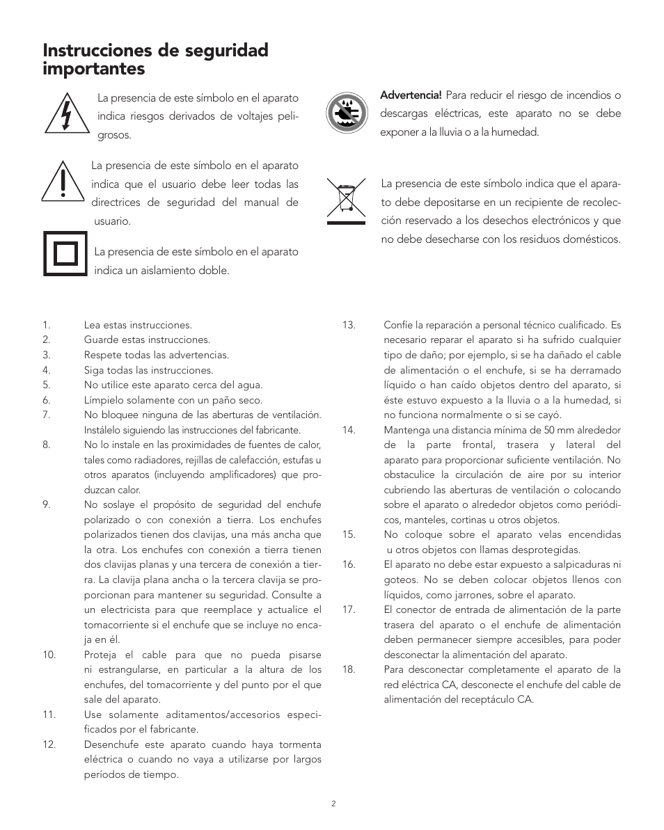 Instrucciones de seguridad importantes | Boston Acoustics XB4 User Manual | Page 10 / 24