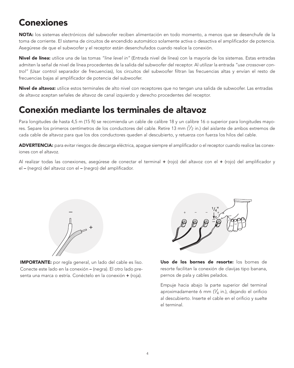 Conexiones, Conexión mediante los terminales de altavoz | Boston Acoustics XB4 User Manual | Page 12 / 24