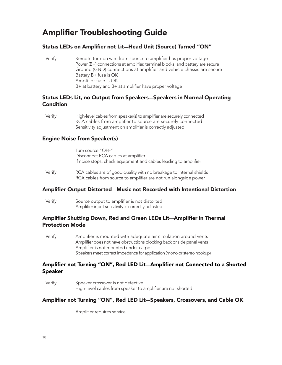 Amplifier troubleshooting guide | Boston Acoustics GT-20 User Manual | Page 18 / 19