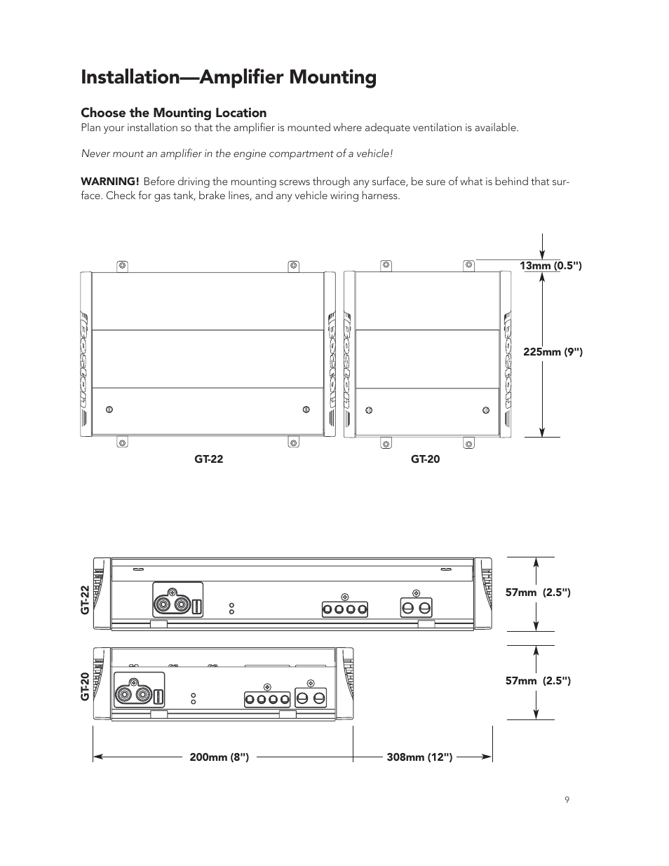 Installation—amplifier mounting | Boston Acoustics GT-20 User Manual | Page 9 / 19