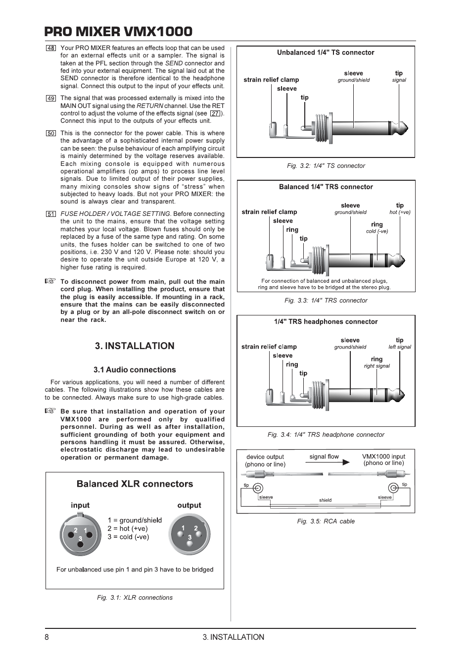 Pro mixer vmx1000, Installation | Behringer VMX1000 User Manual | Page 8 / 10