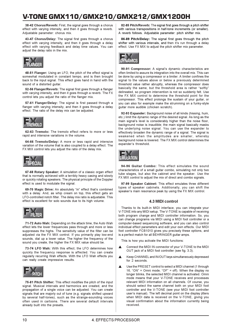 Effects processor, 3 midi control | Behringer GMX212 User Manual | Page 10 / 16