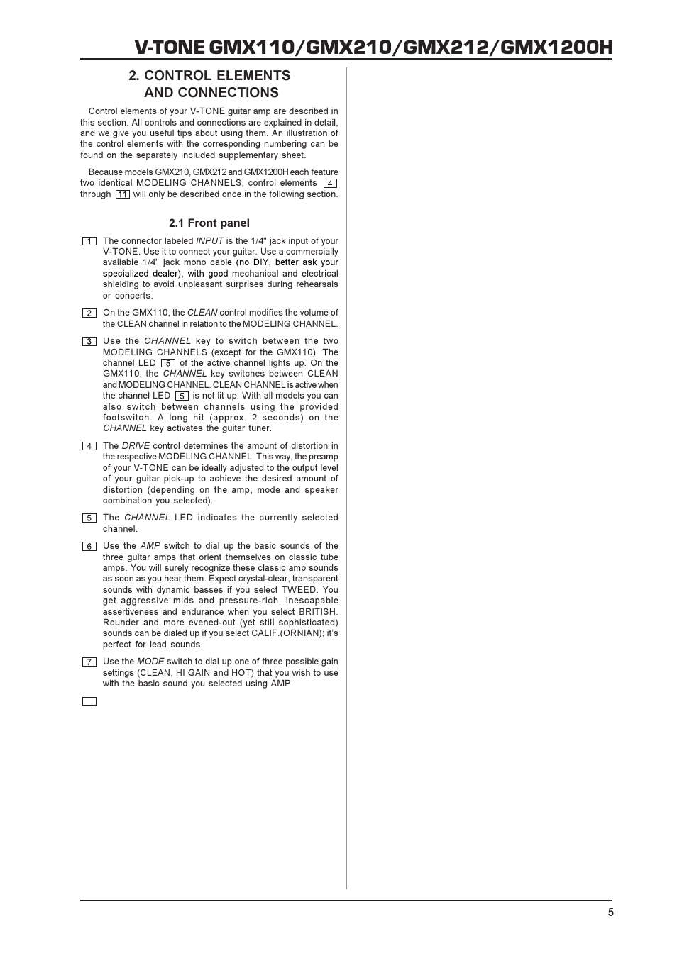 Control elements and connections | Behringer GMX212 User Manual | Page 5 / 16