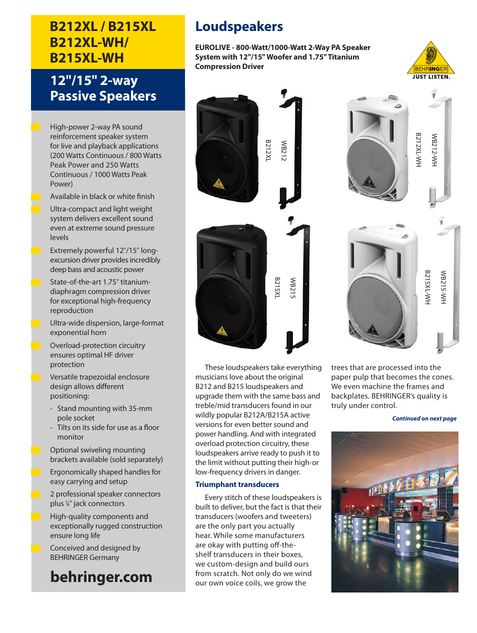 Behringer EUROLIVE B215XL-WH User Manual | 4 pages