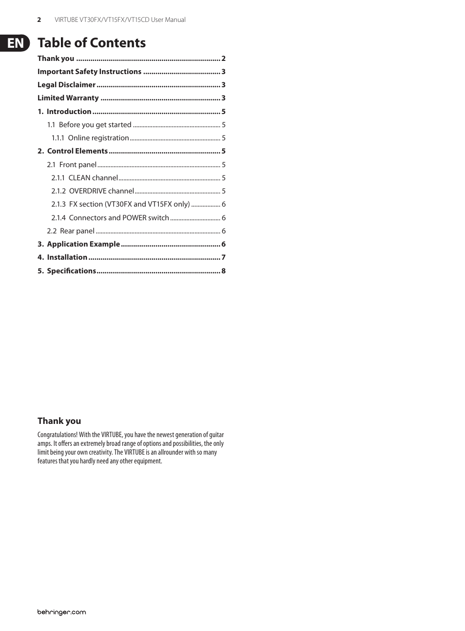 Behringer Virtube VT30FX User Manual | Page 2 / 11