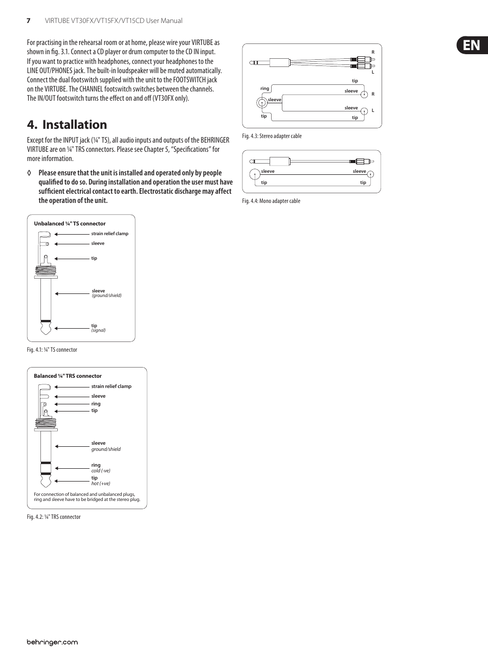 Installation | Behringer Virtube VT30FX User Manual | Page 7 / 11