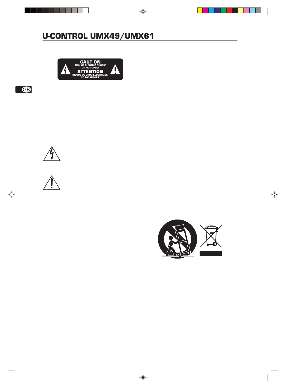 U-control umx49/umx61, Important safety precautions | Behringer U-CONTROL UMX61 User Manual | Page 2 / 15