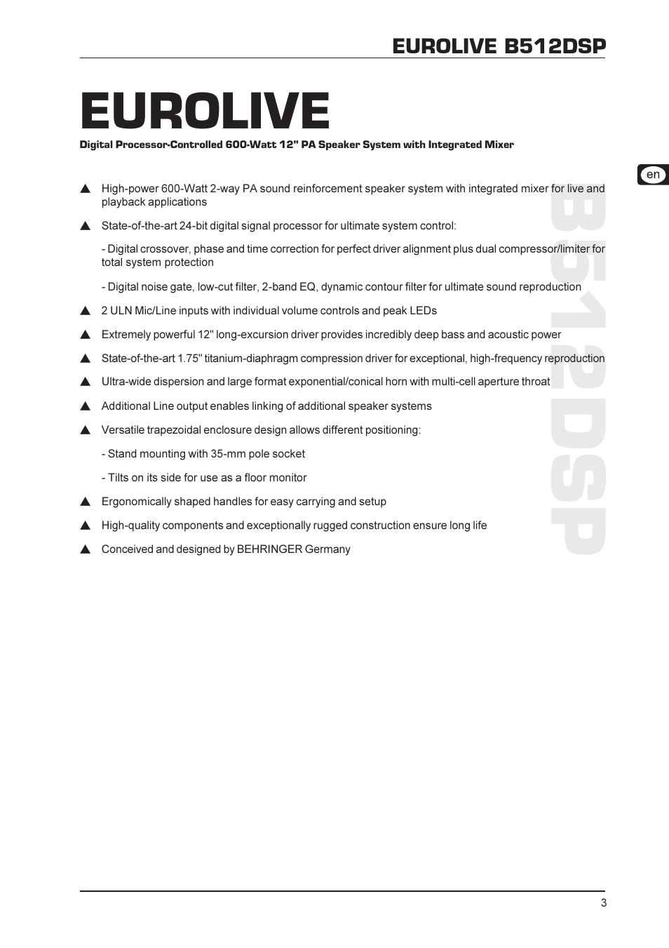 B51 2 dsp, Eurolive | Behringer Eurolive B512DSP User Manual | Page 3 / 12