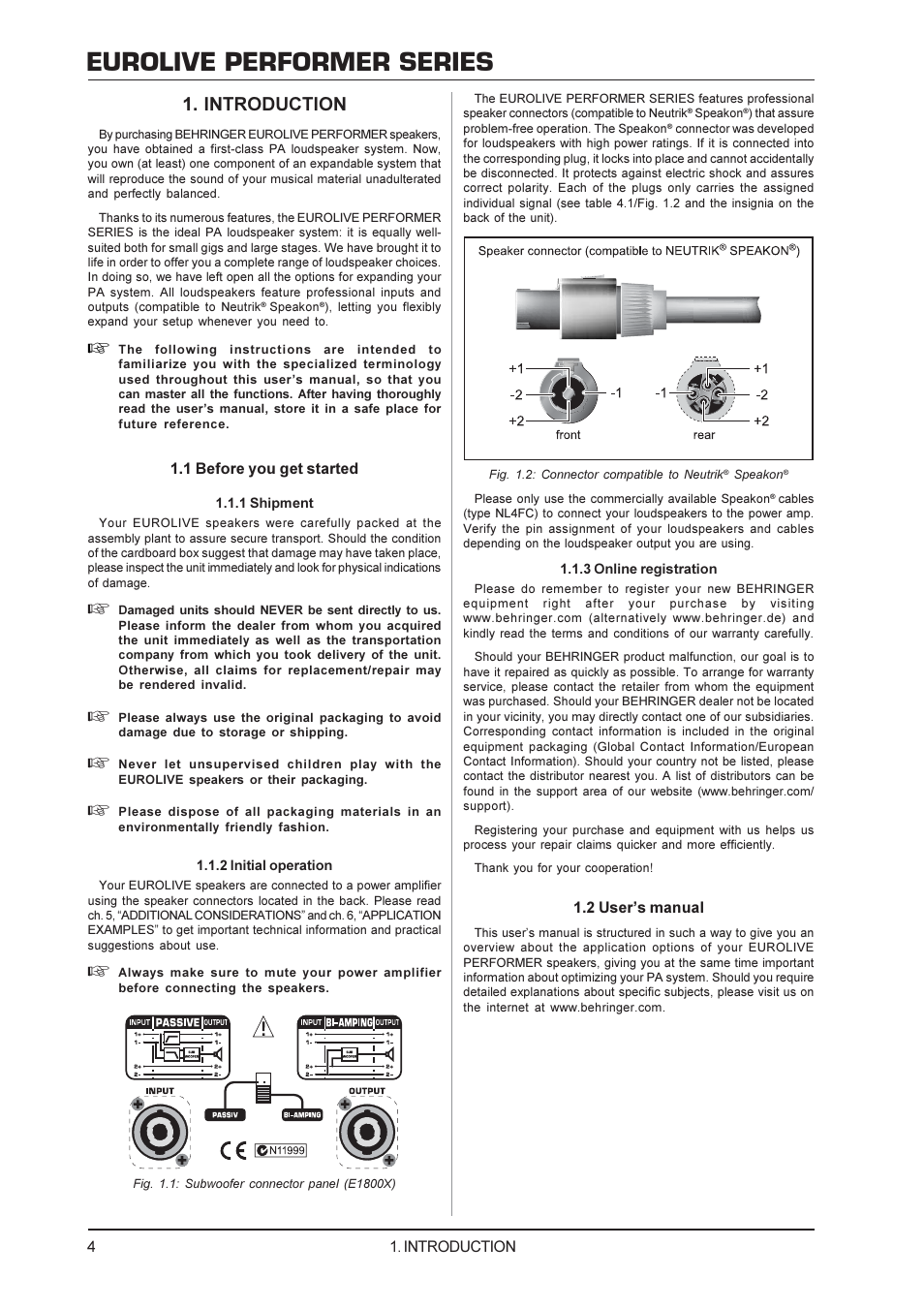 Eurolive performer series, Introduction | Behringer E1220 User Manual | Page 4 / 10